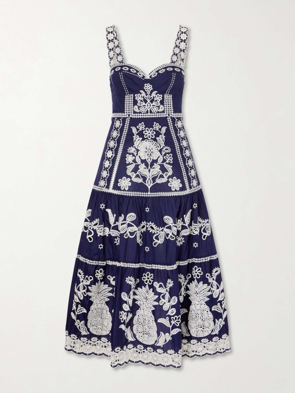 FARM Rio Blue Richelieu Embroidered Midi Dress Size XL NWT